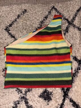 SHEIN Multicolor Striped One-Shoulder Knit Crop Top